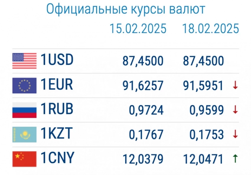 Валюталардын курсу коммерциялык банктарда 18-февралда: рубль жана евро баасын төмөндөтө баштады