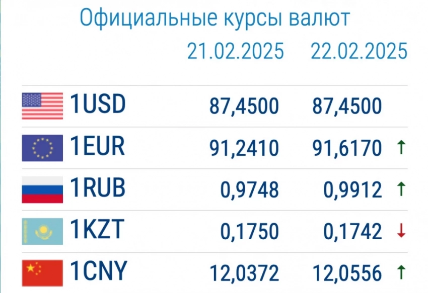 Валюта курсунун коммерциялык банктарда 24-февралда: рубль арзандап жатат, евро кымбаттап жатат