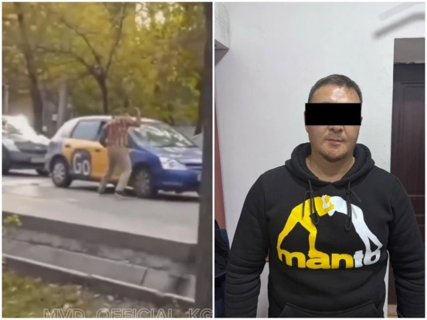 Жолду талаш-тартыш. Бишкекте таксинин алдыңкы айнегин талкалаган айдоочуну кармашты