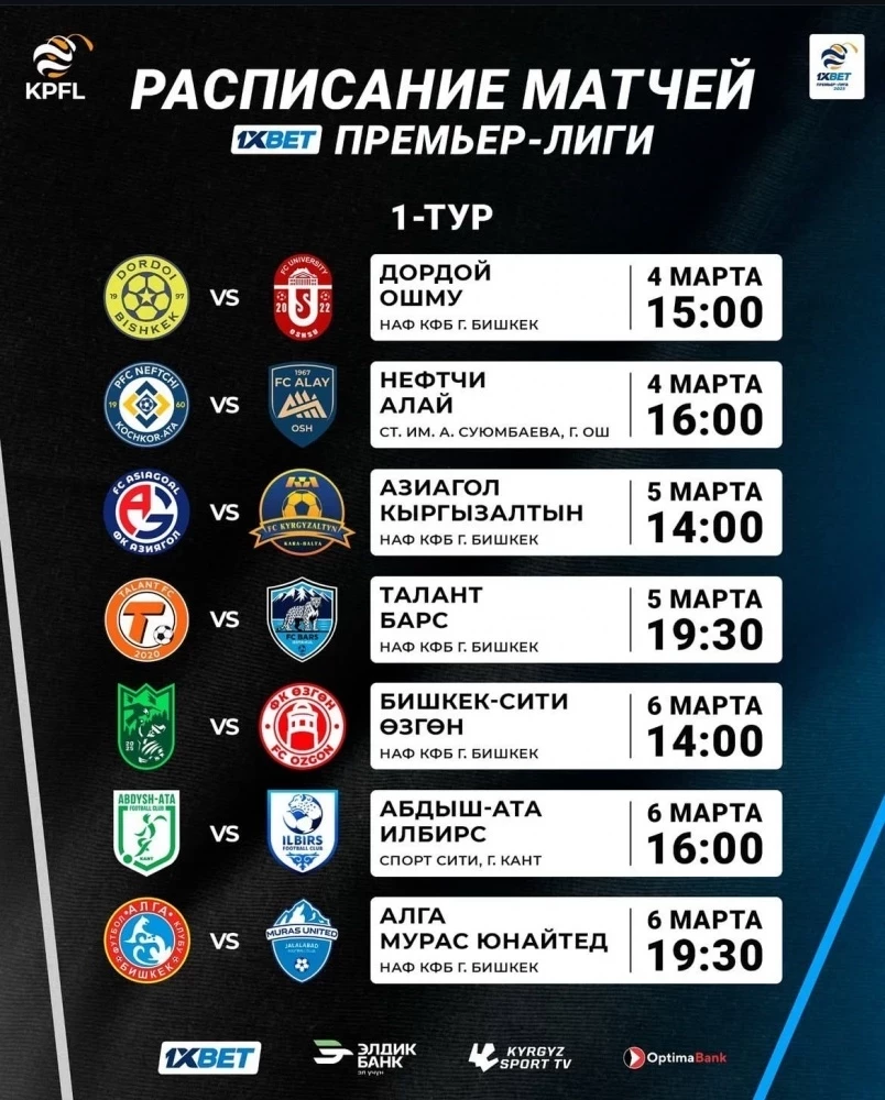 Кыргызстандын футбол боюнча чемпионаты 2025-жылдын 4-мартында башталат