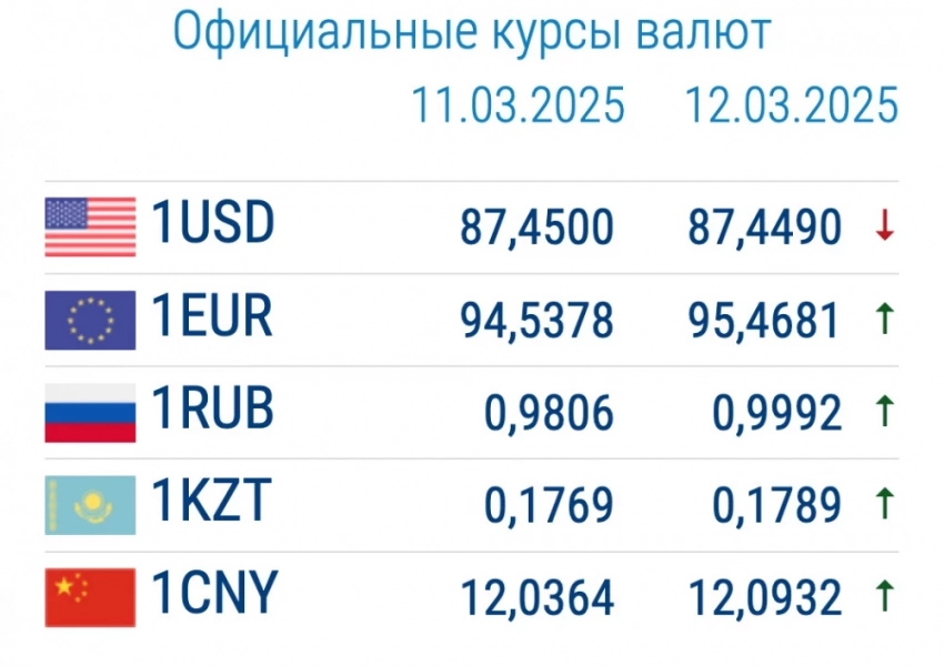 Валюта курсу коммерциялык банктарда 12-март: рубль жана евро катуу көтөрүлдү
