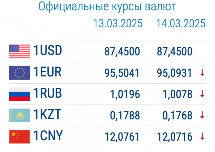 Валюта курсу коммерциялык банктарда 14-мартта: евро жана рубль арзандады