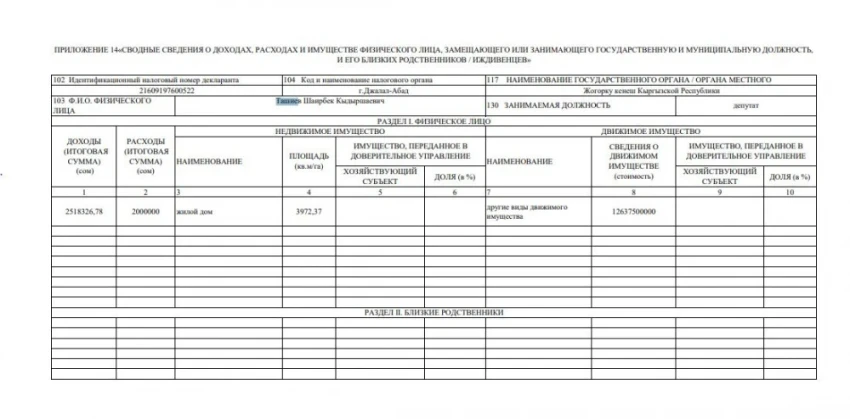 Так что же написано в декларации Шаирбека Ташиева? И кто отвечает за ее достоверность